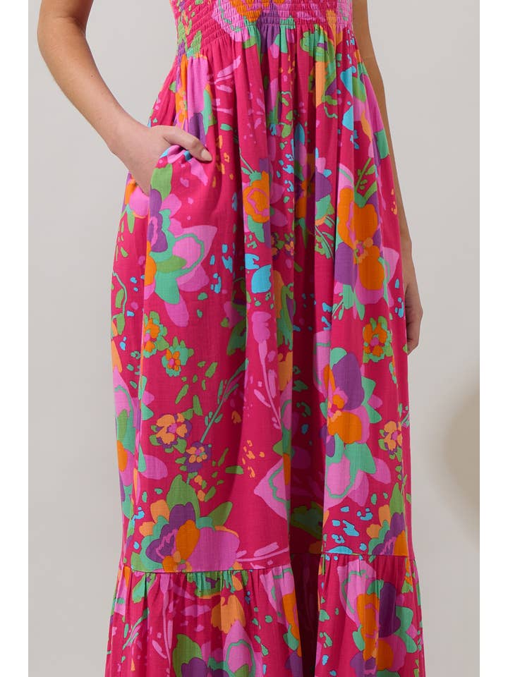 FUCHSIA MULTI Himera Floral Kells Smocked Maxi Dress for wholesale on Faire5