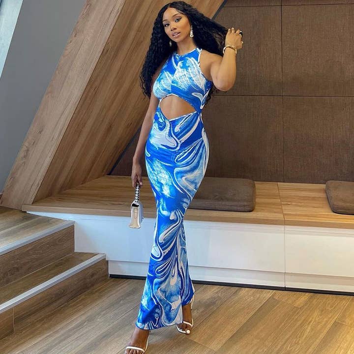 Abstract Cutout Maxi Dress — One-Shoulder Sculpted Vacation Silhouette for wholesale by Serene Couture