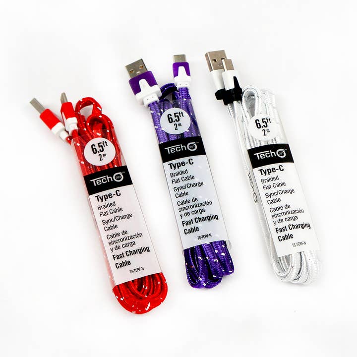 iTech361 - Wholesale Charging Cable - TYPE-C ROPE FLAT SYNC CHARGE CABLE 2M/6.5' - CASE OF 24