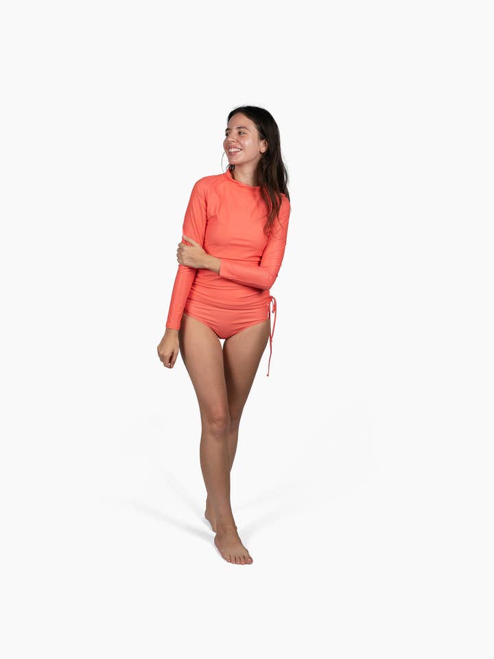 Conjunto de 2 peças de fato de banho feminino de manga comprida e cintura com gravata em cordão por atacado de Berry Jane