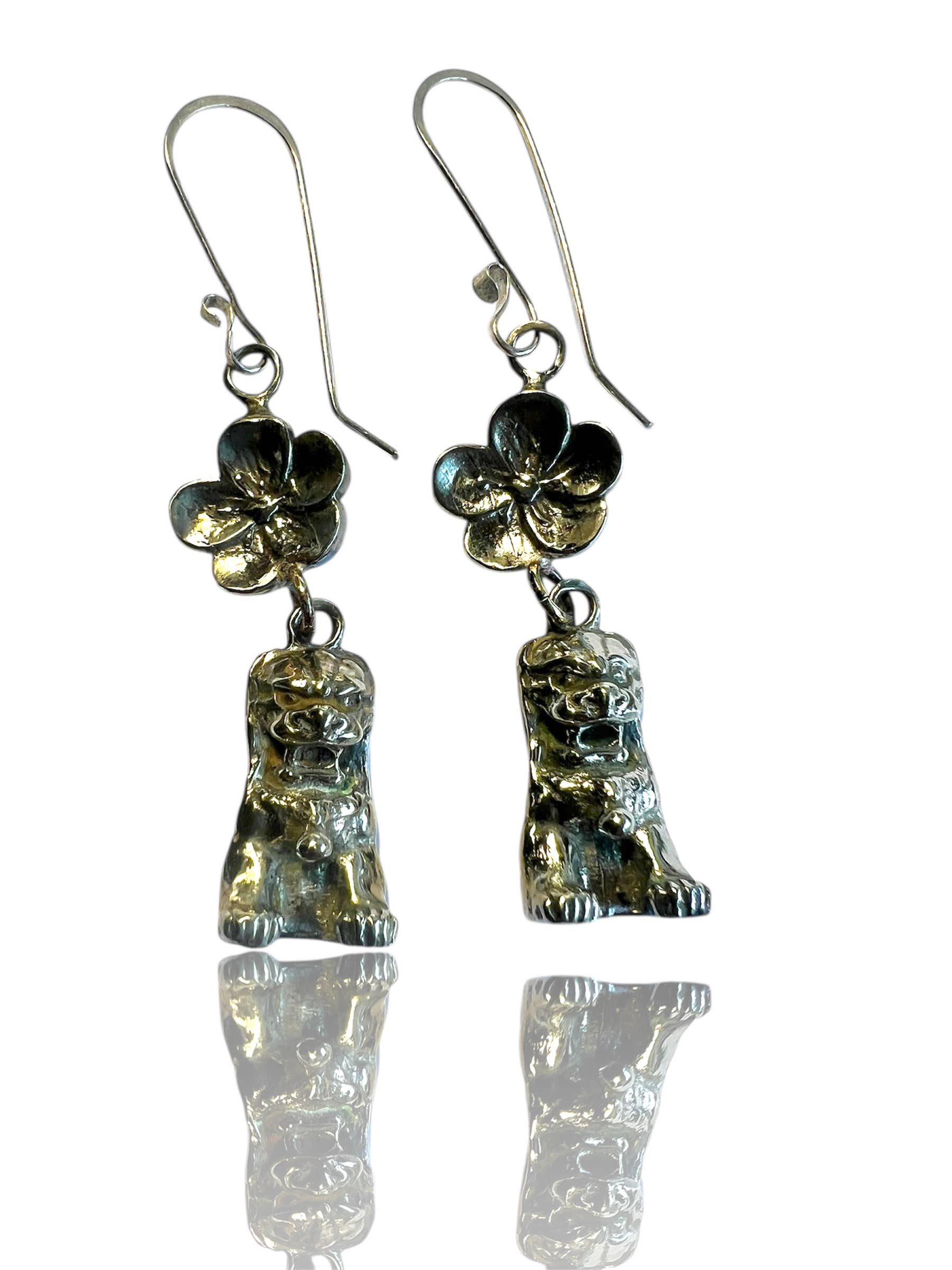 Hi Octane | SilverBotanica - Wholesale Dangle Earrings - Foo Dog & Blossom Chinoiserie Earrings 3