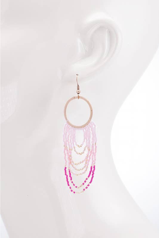 Urbanista Outlet - Wholesale Dangle Earrings - Beaded Fringe with Metal Ring Earrings4