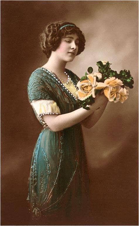 Found Image Press - Wholesale Postcard - Postcard BW-28 Woman with Flowers0