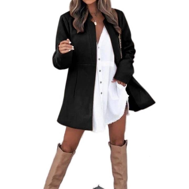 FurDecoration – wholesale Coat – Women’s – Solid Color Mid-Length Half Open Collar Tweed Coat3
