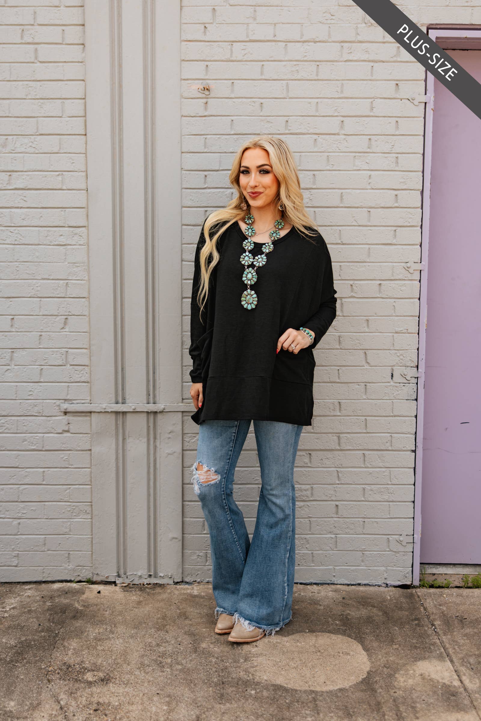 Dear Scarlett – wholesale Tunic – Women’s – PLUS SIZE Casual Cotton Long Sleeve Top0