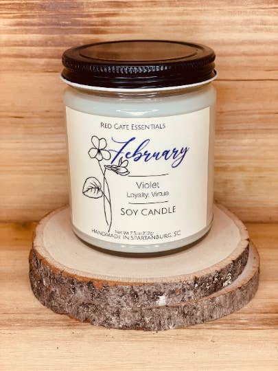 February Birth Flower, Birthday Soy Candle for wholesale by Red Gate Essentials