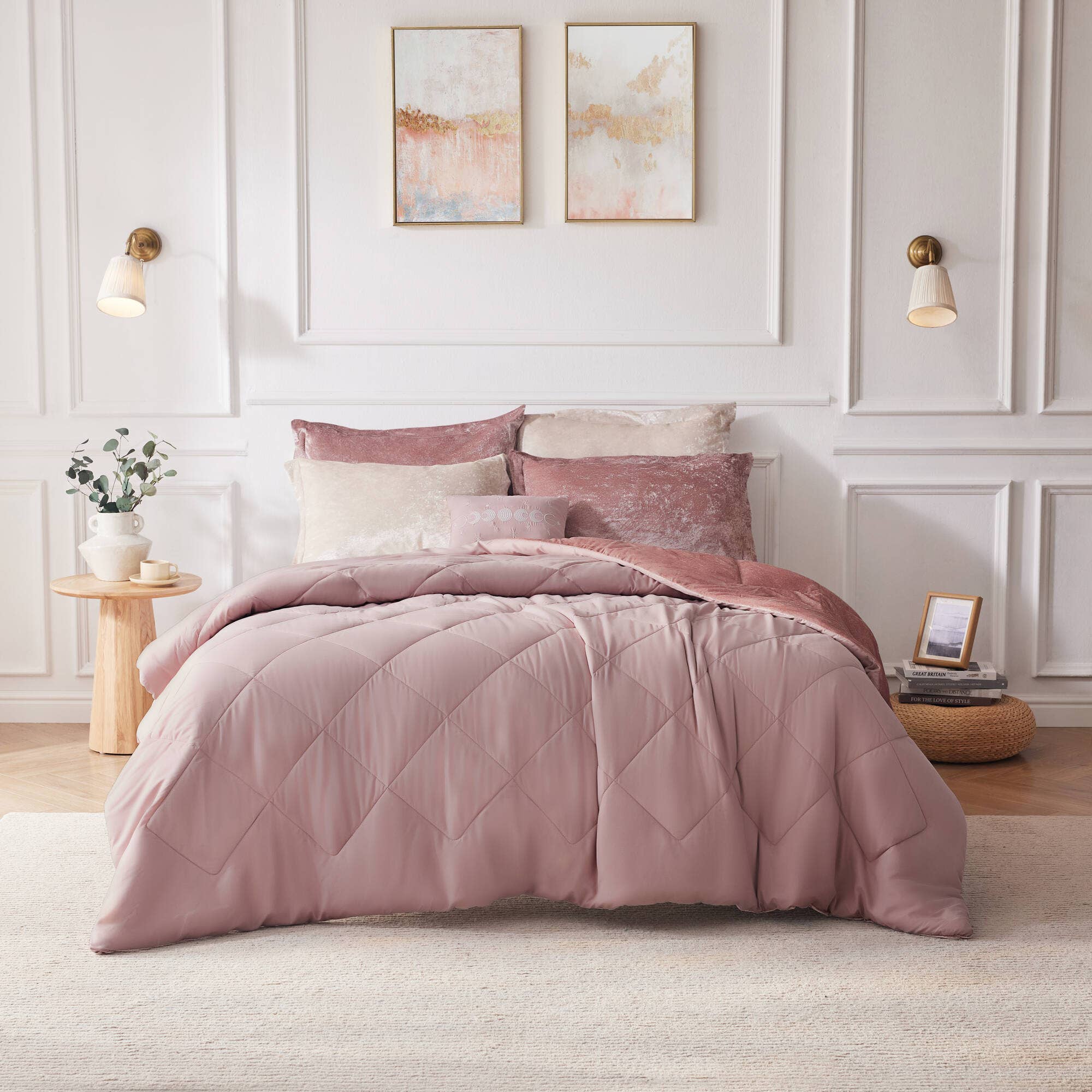 Olliix - Vente Parure de lit - Ensemble de couette ou housse de couette 4 pièces en velours écrasé, Blush6