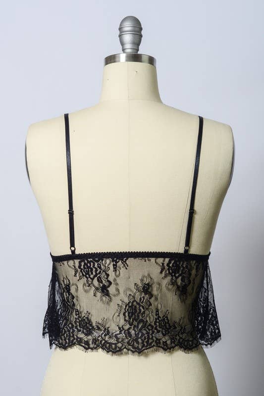 Leto Accessories - Vente Caraco – femme - Camisole romantique à volants en dentelle transparente - Lingerie féminine4