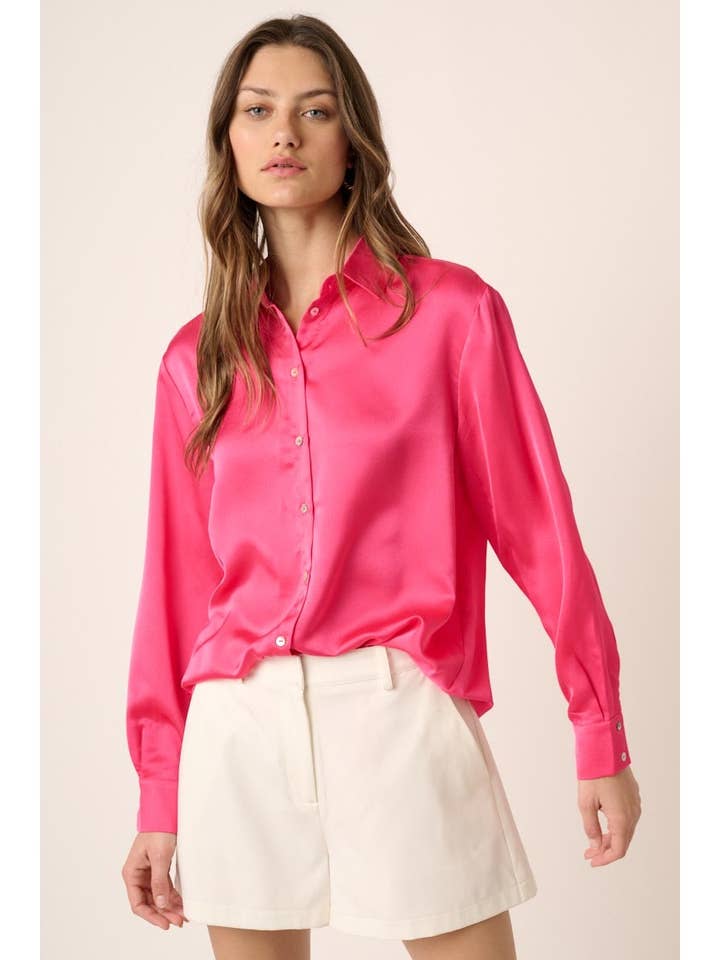mittoshop - Wholesale Button Down Shirt - Women's - H14668-BUTTON DOWN SATIN SHIRT