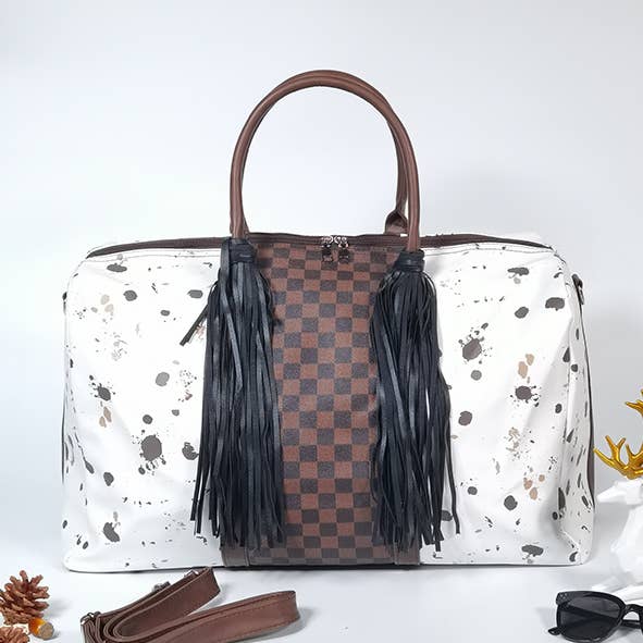 UNISHE – wholesale Weekender bag – women's – Plaid Cow Print Splicing Retro Western Weekender Bag ACC7390