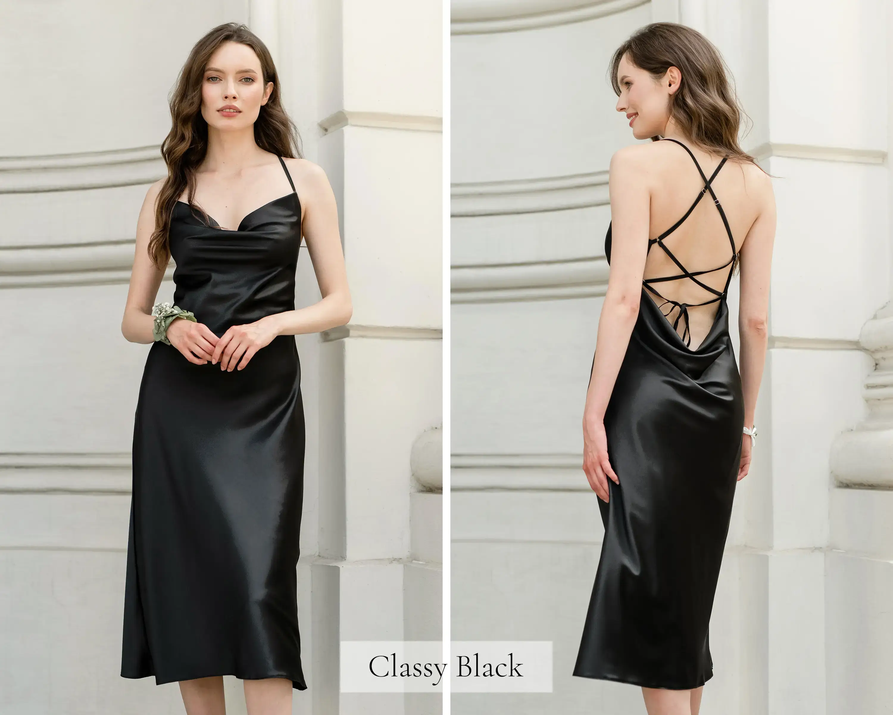 IDENTITY LINGERIE - Wholesale Dress - Women's - Silk Satin Dress Cowl Neck Midi Evening Slip Dresses0