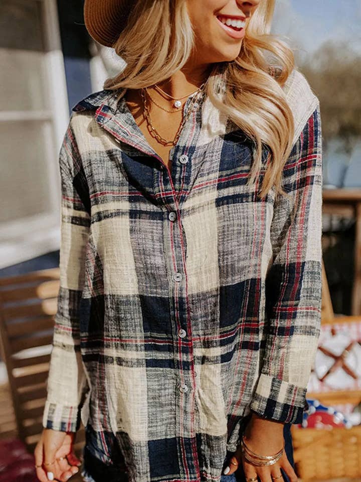 Camicia a maniche lunghe con bottoni a quadri per la vendita all'ingrosso da parte di React Activewear