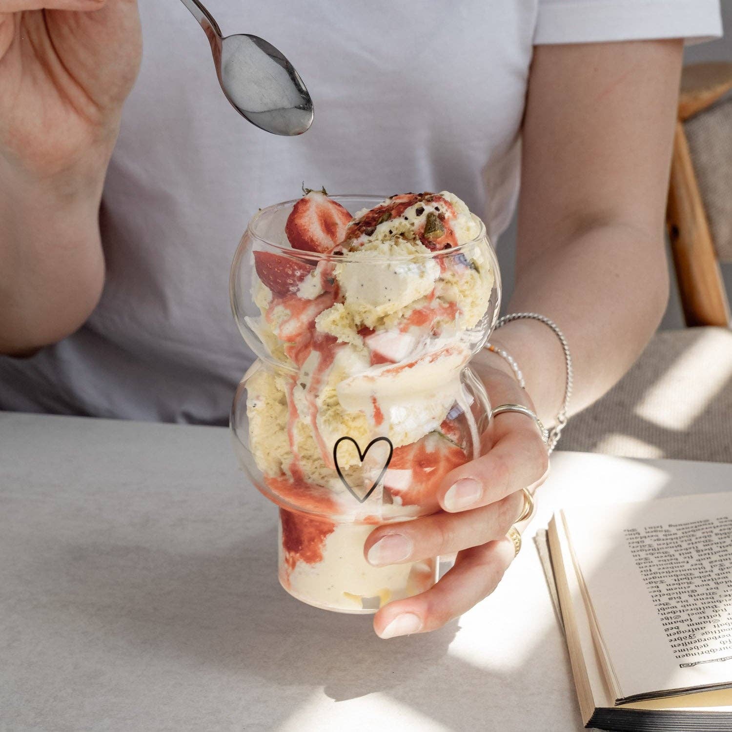 Eulenschnitt - Wholesale Drinking Glass/Cup - Double bubble glass heart (VE = 6 pcs)13