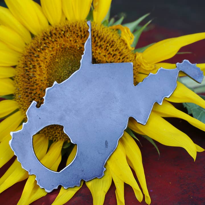 West Virginia State Bottle Opener made from Recycled Steel for wholesale by BE Creations & Designs, Inc.