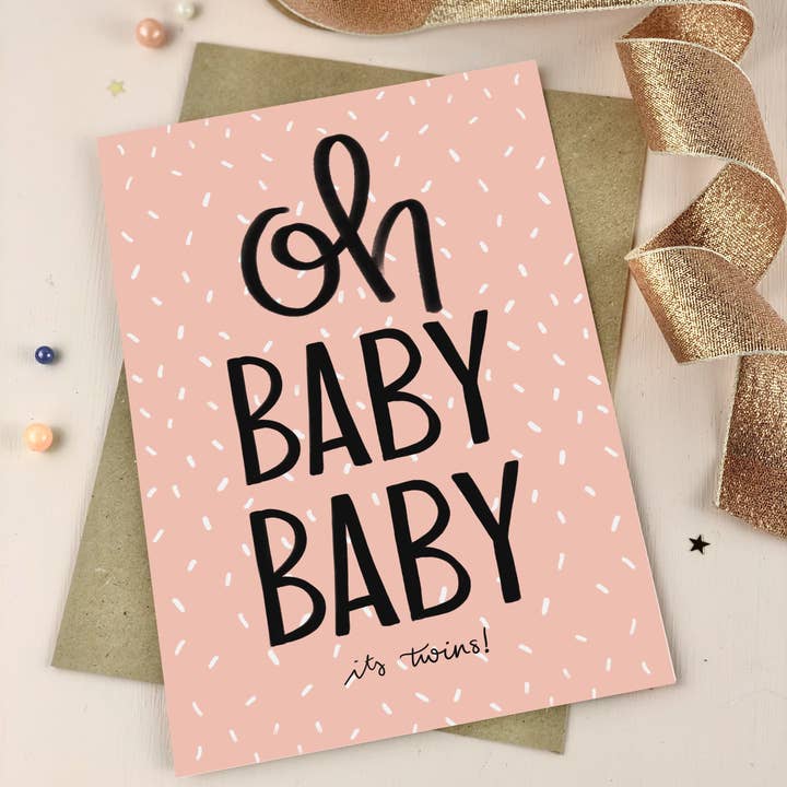 Oh Baby Baby It's Girl Twins Nieuwe Babykaart voor wholesale door The Little Posy Print Company
