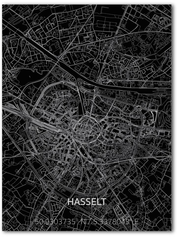 Citymap Hasselt | Decoración de pared de aluminio para venta al por mayor de Brandthout.