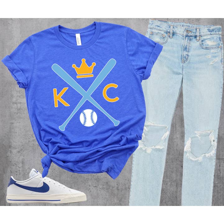 The Red Rival Wholesale - Wholesale T-Shirt (Graphic) - Women's - KC Baseball Cross Bats Heather Blue Tee