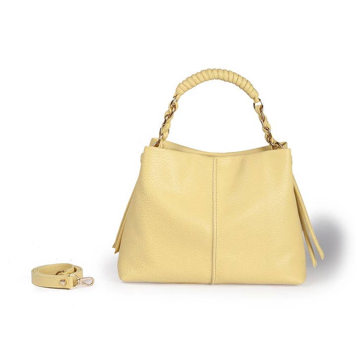 Amina large leather handbag with bandaged tubular handle and detachable shoulder strap for wholesale by Roberta Gandolfi