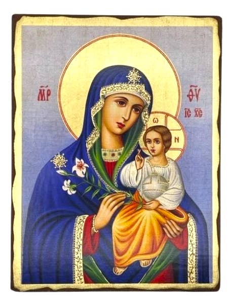 Icône sérigraphiée Virgin Mary Eternal Bloom — Aged Edge Wood pour la vente par The Art of the Icon