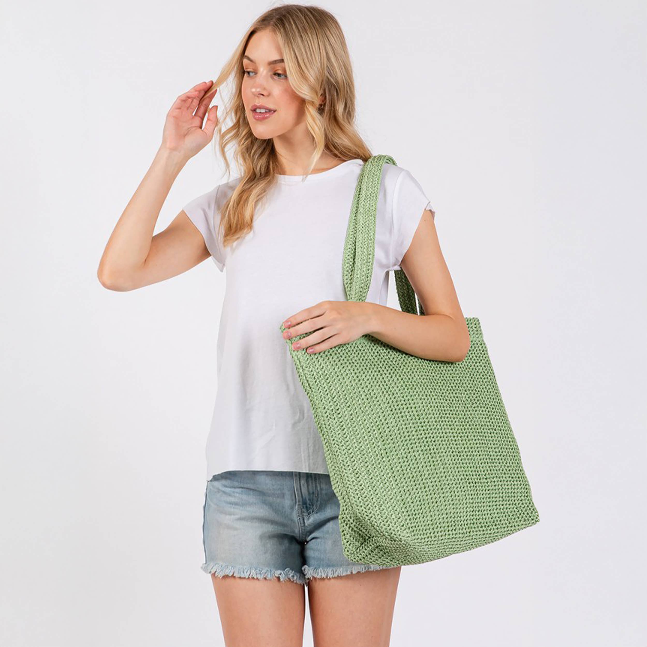 Hana - Wholesale Tote Bag - Women's - Solid Color Crochet Summer Straw Tote Bag15