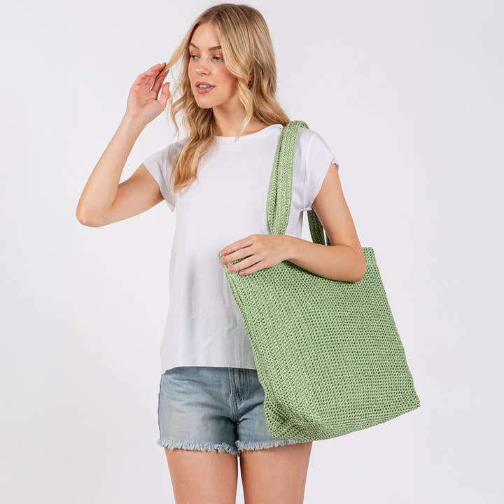 Hana - Wholesale Tote Bag - Women's - Solid Color Crochet Summer Straw Tote Bag15