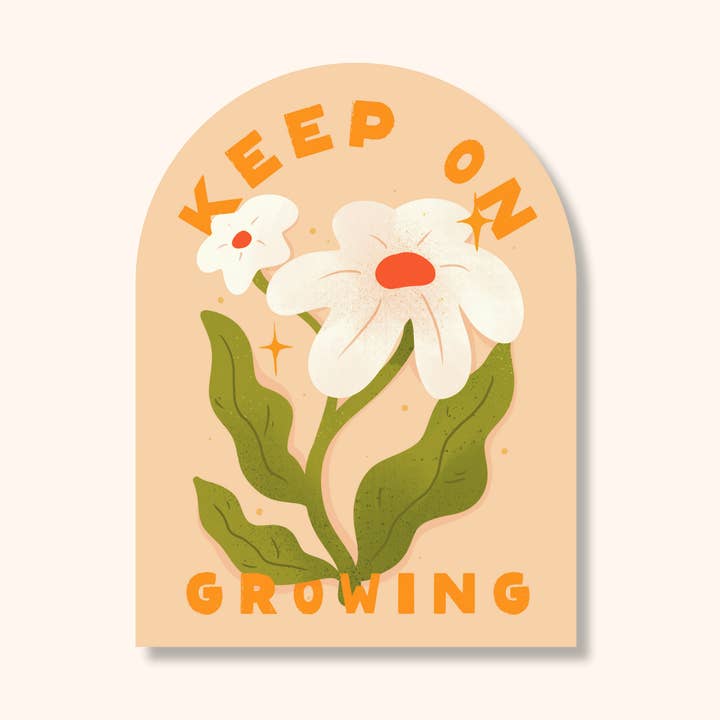 Keep on Growing Sticker | White Daisy Motivational Vinyl Die Cut Sticker for wholesale by Brush & Bird Paper Co.