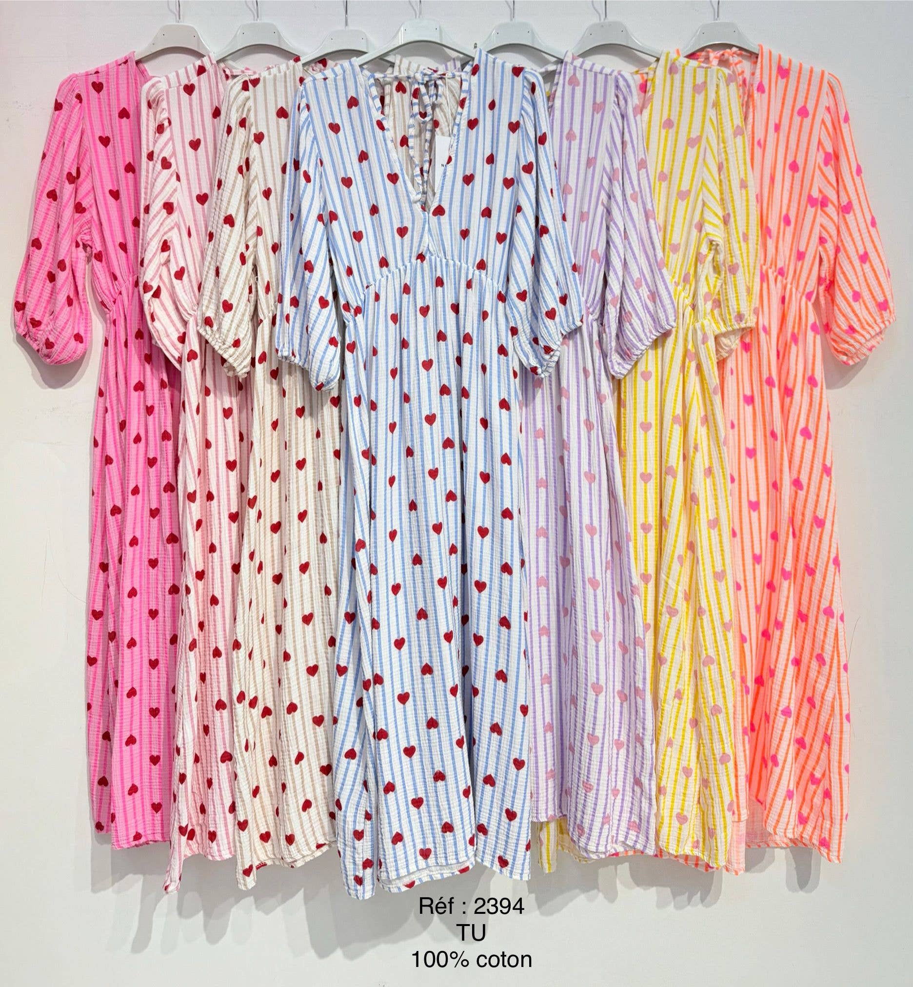 NOELINE – wholesale Dress – Women's – Printed cotton gauze dress 2394-HEART14