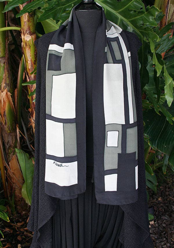 Kavita - Wholesale Scarf - Women's - HANDPAINTED SILK GEOMETRIC SCARVES2