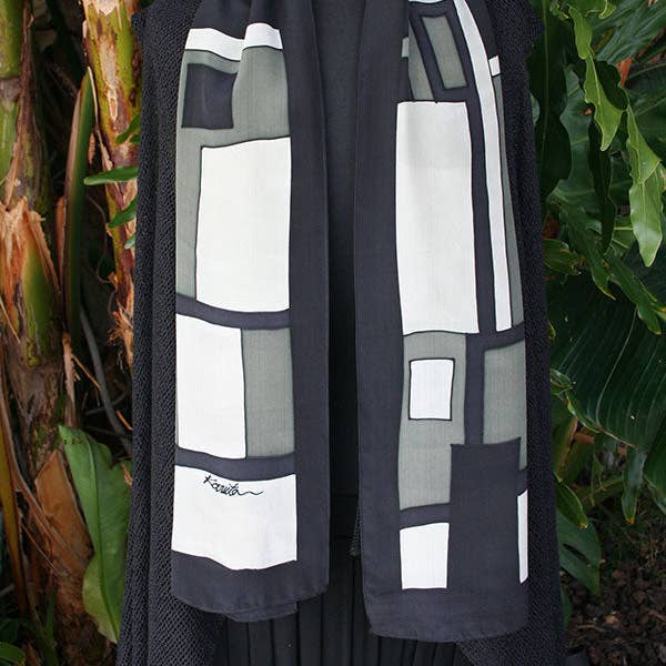 Kavita - Wholesale Scarf - Women's - HANDPAINTED SILK GEOMETRIC SCARVES2