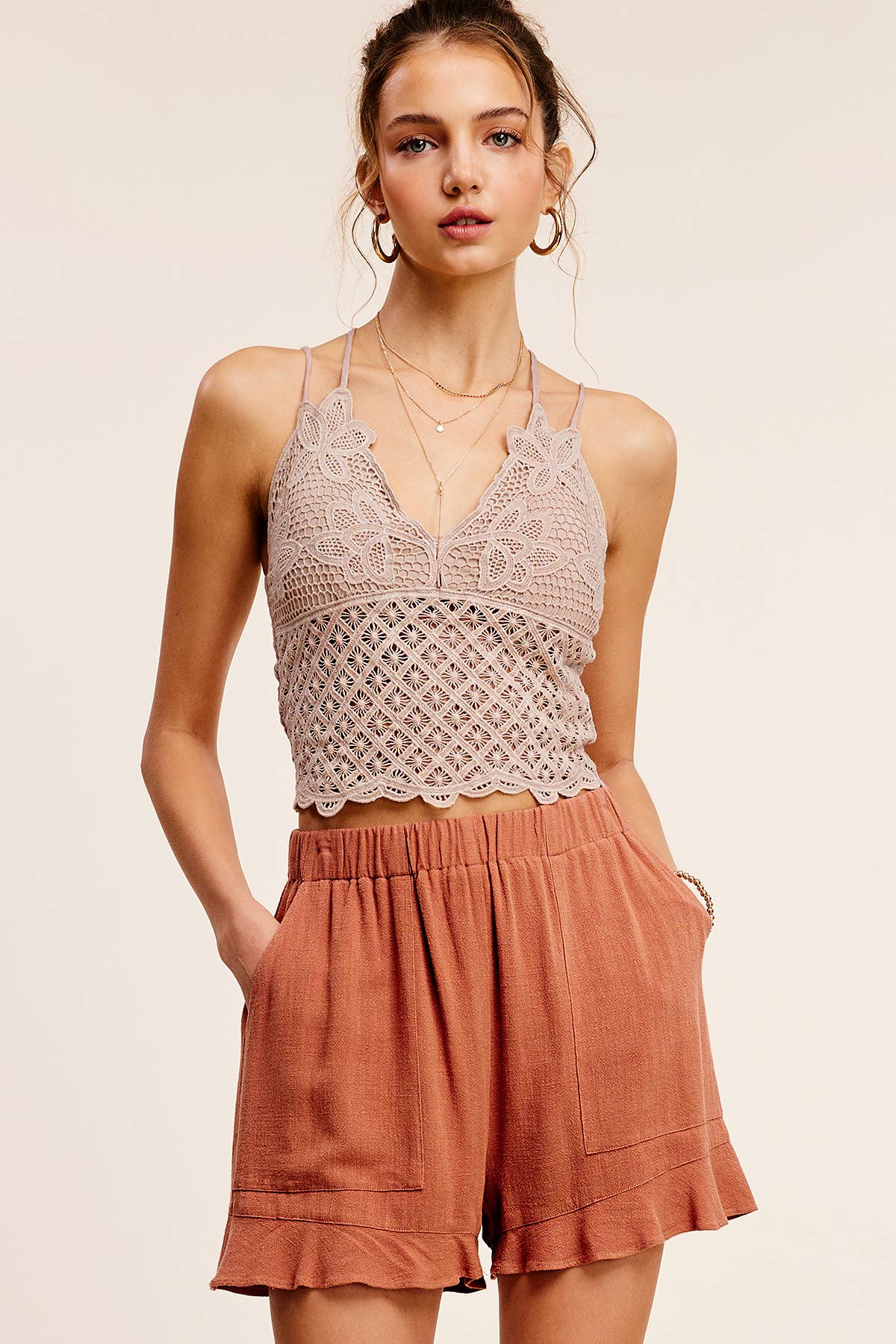 La Miel - Wholesale Shorts - Women's - HBP4201-Flared Hem Elastic Band Shorts with Front Pockets15