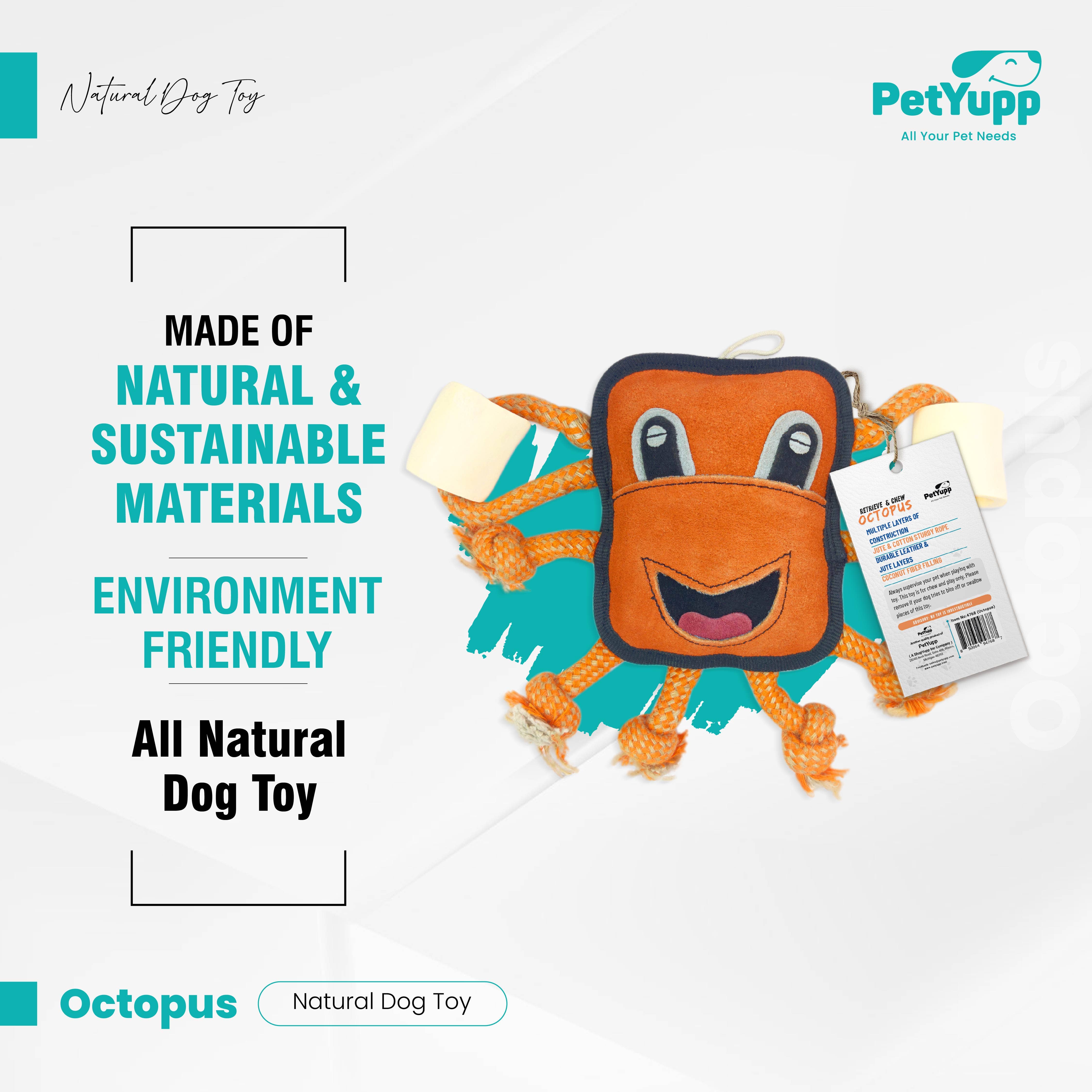 PetYupp - Wholesale Pet Chew Toy - Dog - Retrieve & Chew Toy with 2 Natural Bone - Octopus2