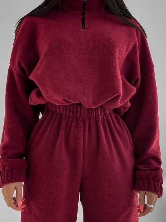 Rosa Clothing - Wholesale Lounge Set - Women's - Polar Fleece half zip cropped pullover set2