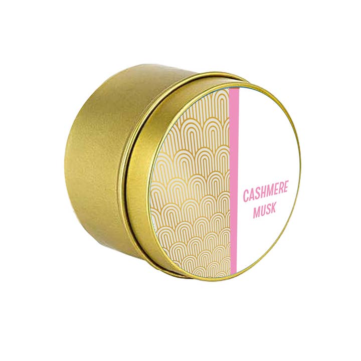 Mod Lounge Paper Company - Wholesale Jar/Filled Candle - Pink and Gold Cashmere Musk Mid Century Foil Boxed Candle