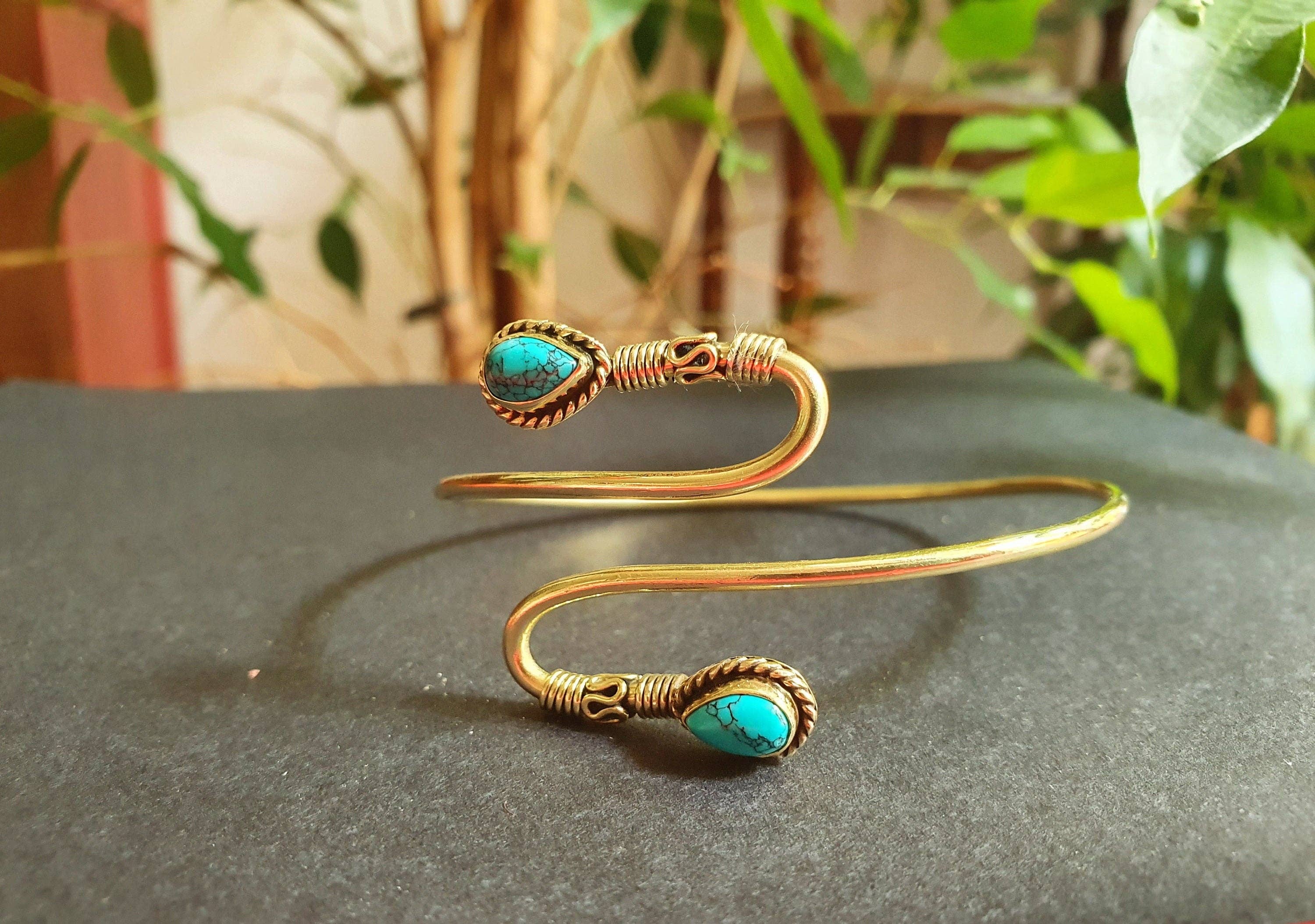 Kaali Boutique – wholesale Bangle bracelet – Spiral Boho Bracelet / Bangle / Turquoise / Brass / Arm Bracelet / Ethnic / Rustic / Bohemian / Hippie / Gypsy / Psy / Birthstone2