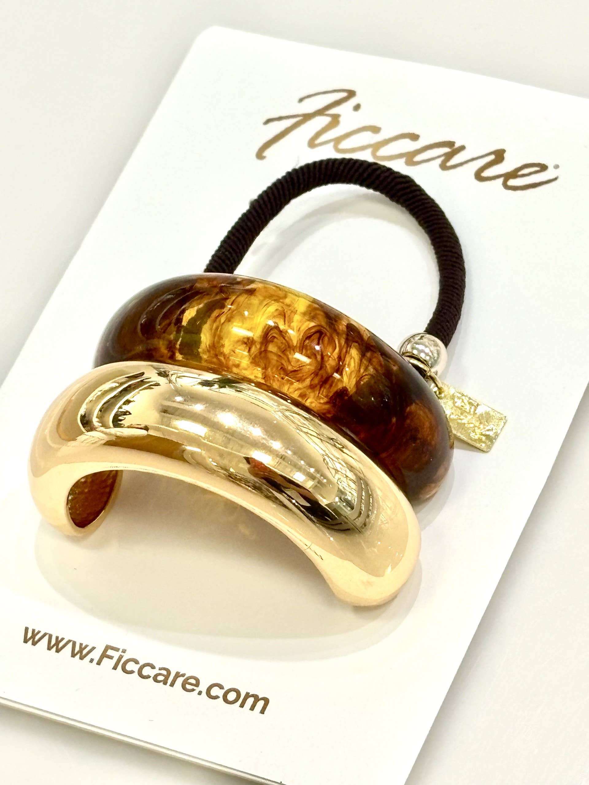 Ficcare - Wholesale Hair Tie - Melody Resin + Gold Metal Bar Hair Tie3