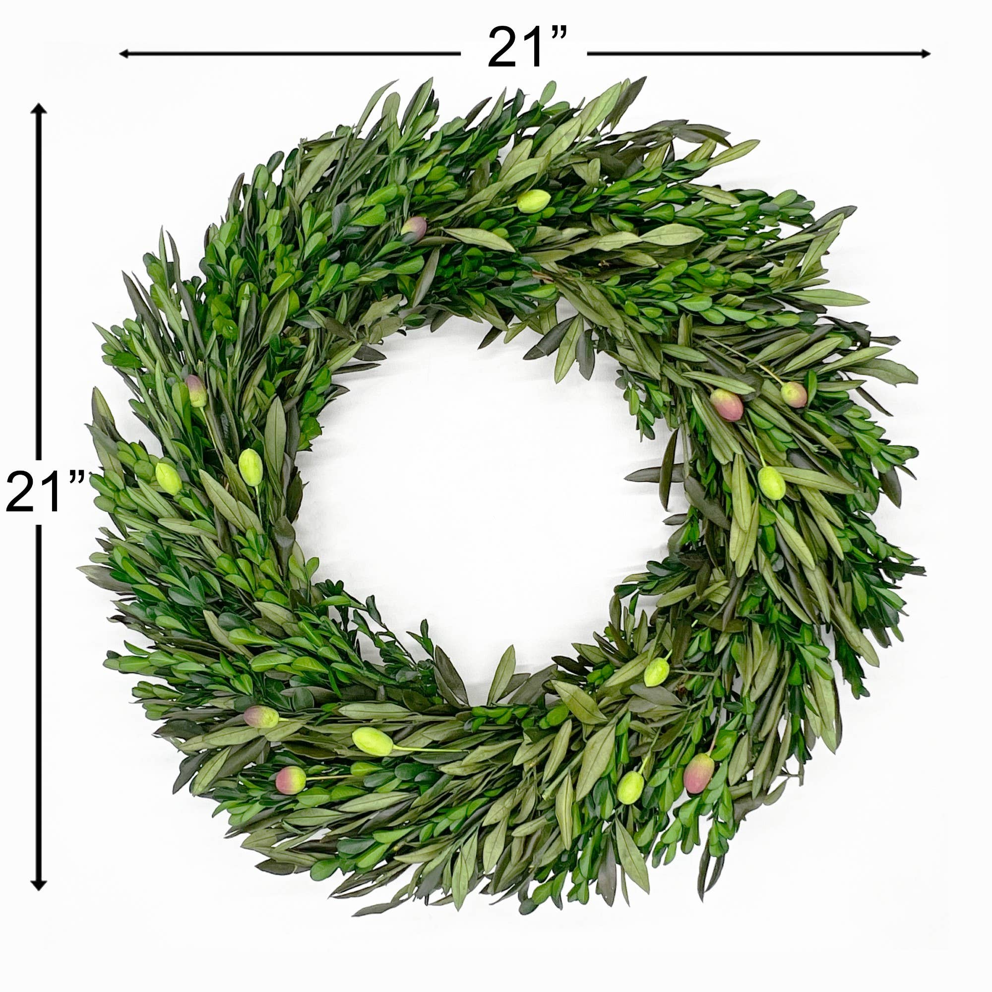2626 Designs - Wholesale Wreath - Preserved Dried Olive Leaf and Boxwood Wreath 21 Inch2