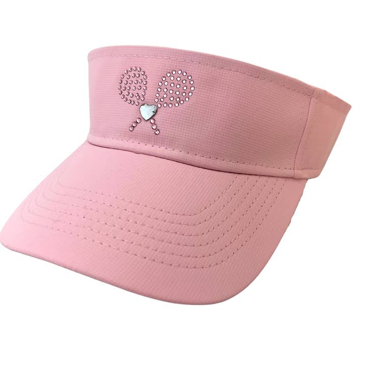 Serena Sport Tech Visor with Crystal Tennis Raquets for wholesale by dolly mama designs, inc