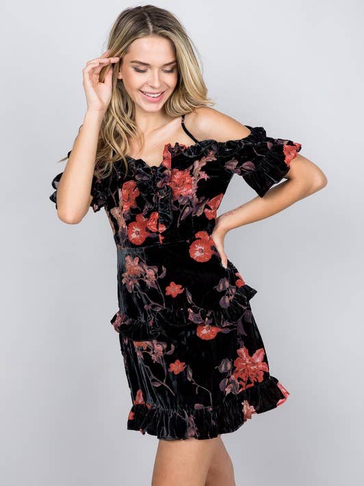 Floral Burnout Velvet Dress for wholesale by ILLA ILLA