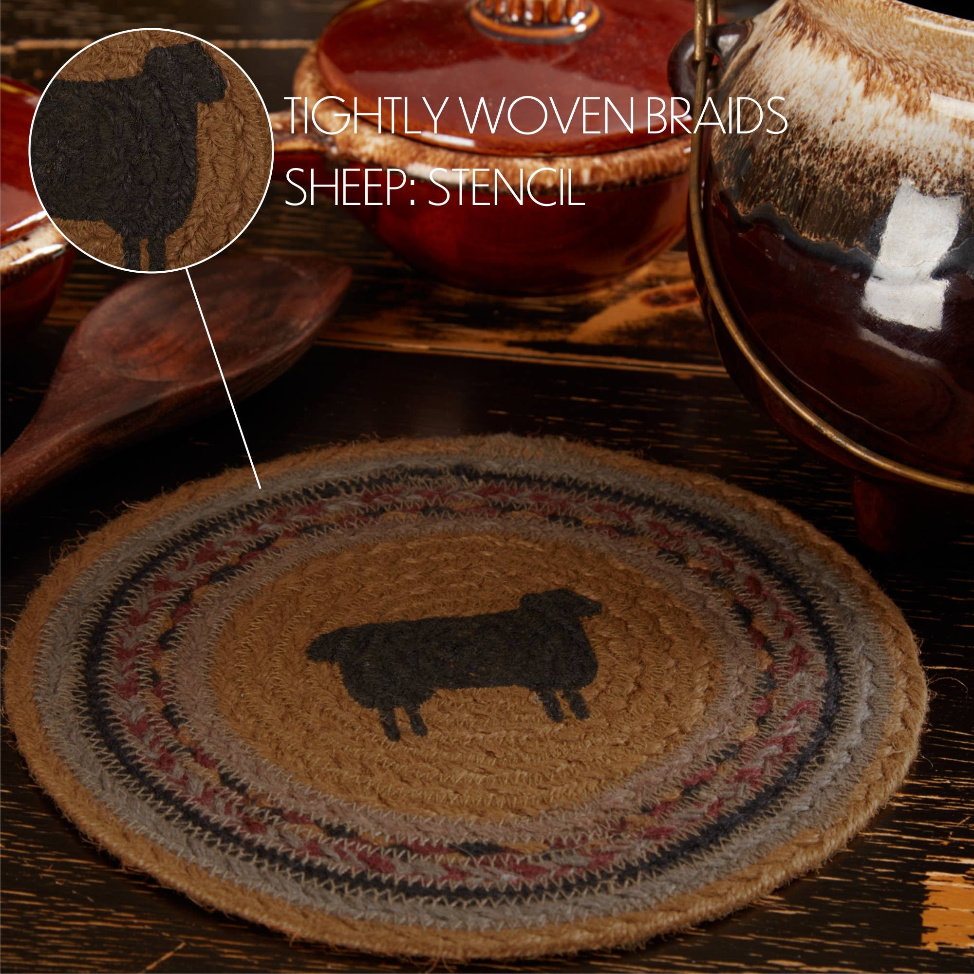 VHC Brands - Wholesale Trivet - Heritage Farms Sheep Jute Trivet 84