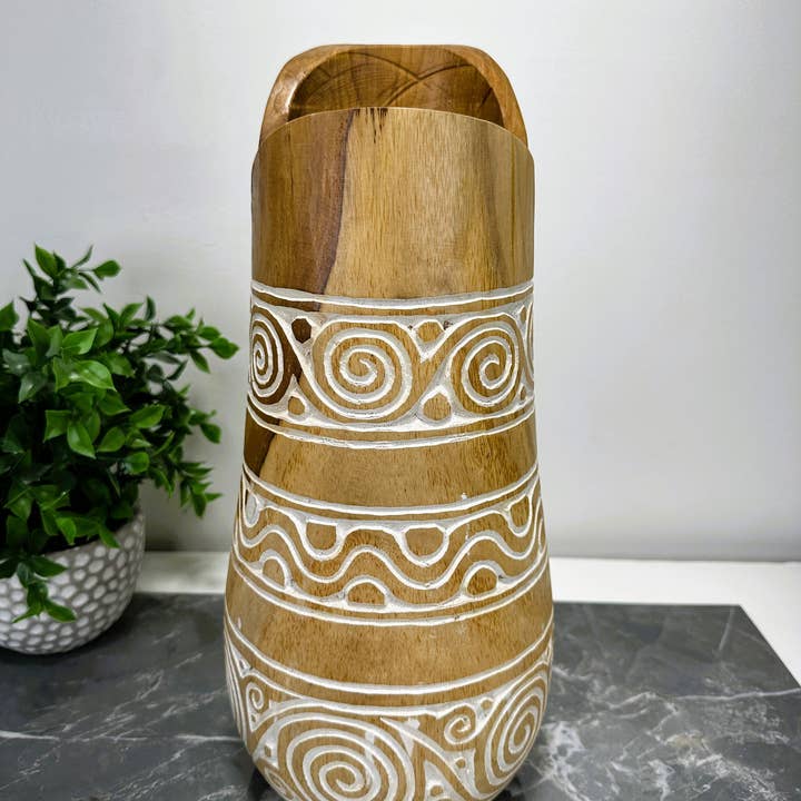 VASO DE ESTILO BOÉMIO, Vaso de Entrada, Vaso de Madeira Tribal, Vaso de Chão Natural, Mão por atacado de baligood