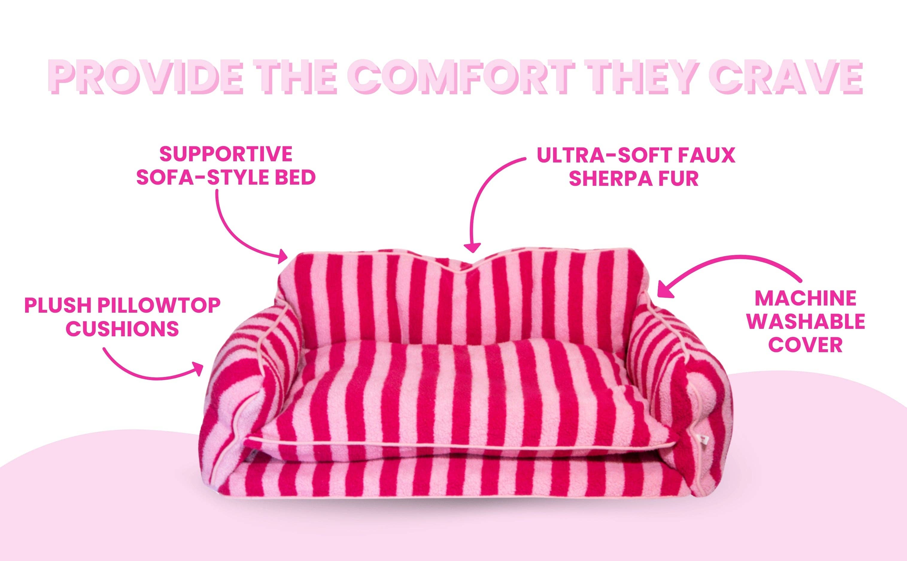 Glow Pups - Vendita all'ingrosso Letto - Cani - Graziosa cuccia per cani a righe rosa3