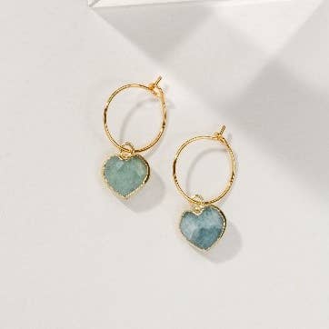 Luna Norte - Wholesale Hoop Earrings - Conversation Heart Mini Hoop Earrings- Aquamarine