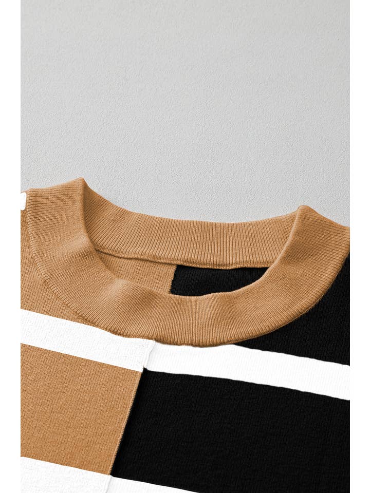 Amaryllis Apparel - Wholesale Tunic Sweater - Women's - Stripe Colorblock Oversized Sweater26