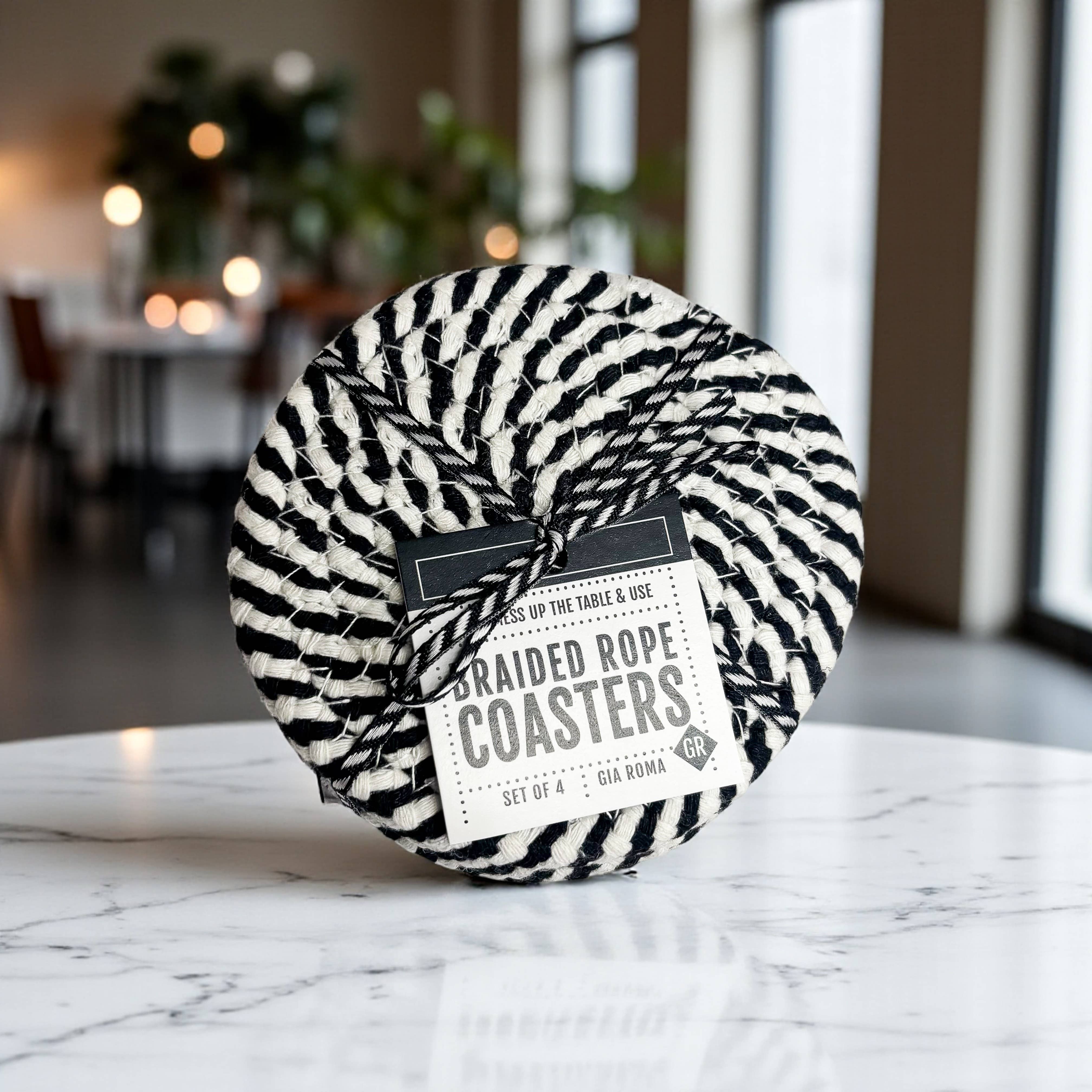 Gia Roma - Wholesale Coasters - Christmas Coasters, Red Candy Cane Braided Cotton Fabric Set61