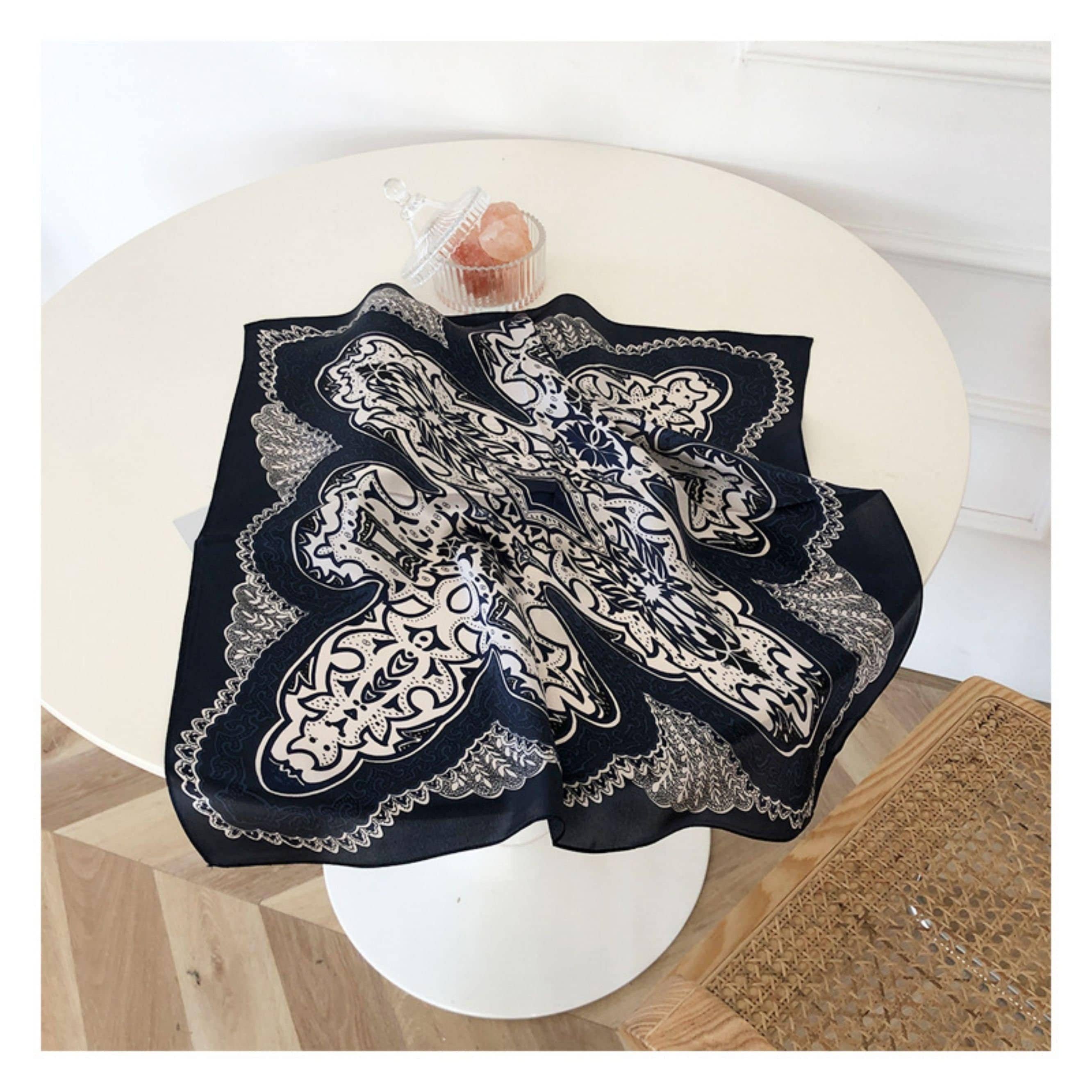 SueSilkHK - Wholesale Scarf - Women's - Navy blue Boho 100% mulberry Silk Scarf/Silk head scarf/Silk hair scarf/Silk neck scarf/Silk bandana/Bag Accessory/Gift for her/Navy blue3