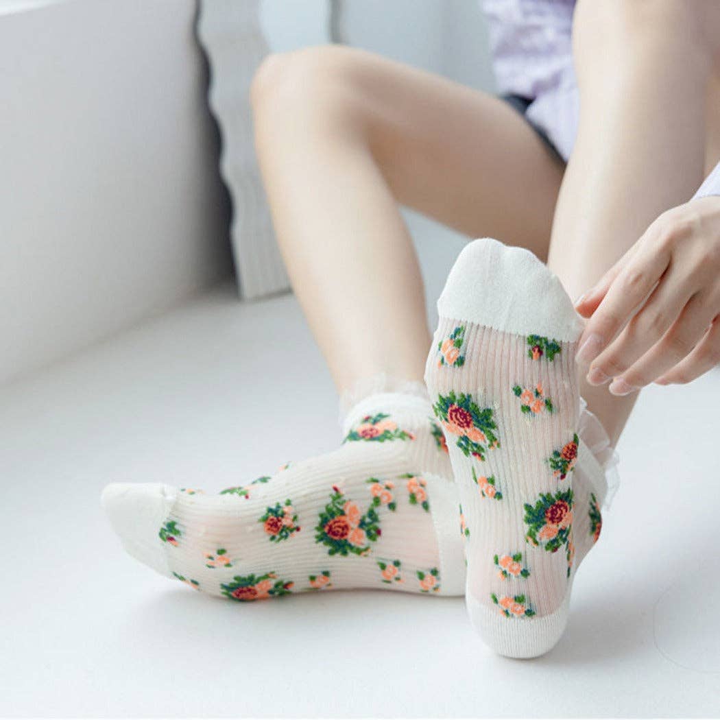 Funkyrel® Atzbranding Limited – Engroshandel Strømper - Dame – Rufia - Blonder Ankelstrømper med Blomster – 5 Farver7