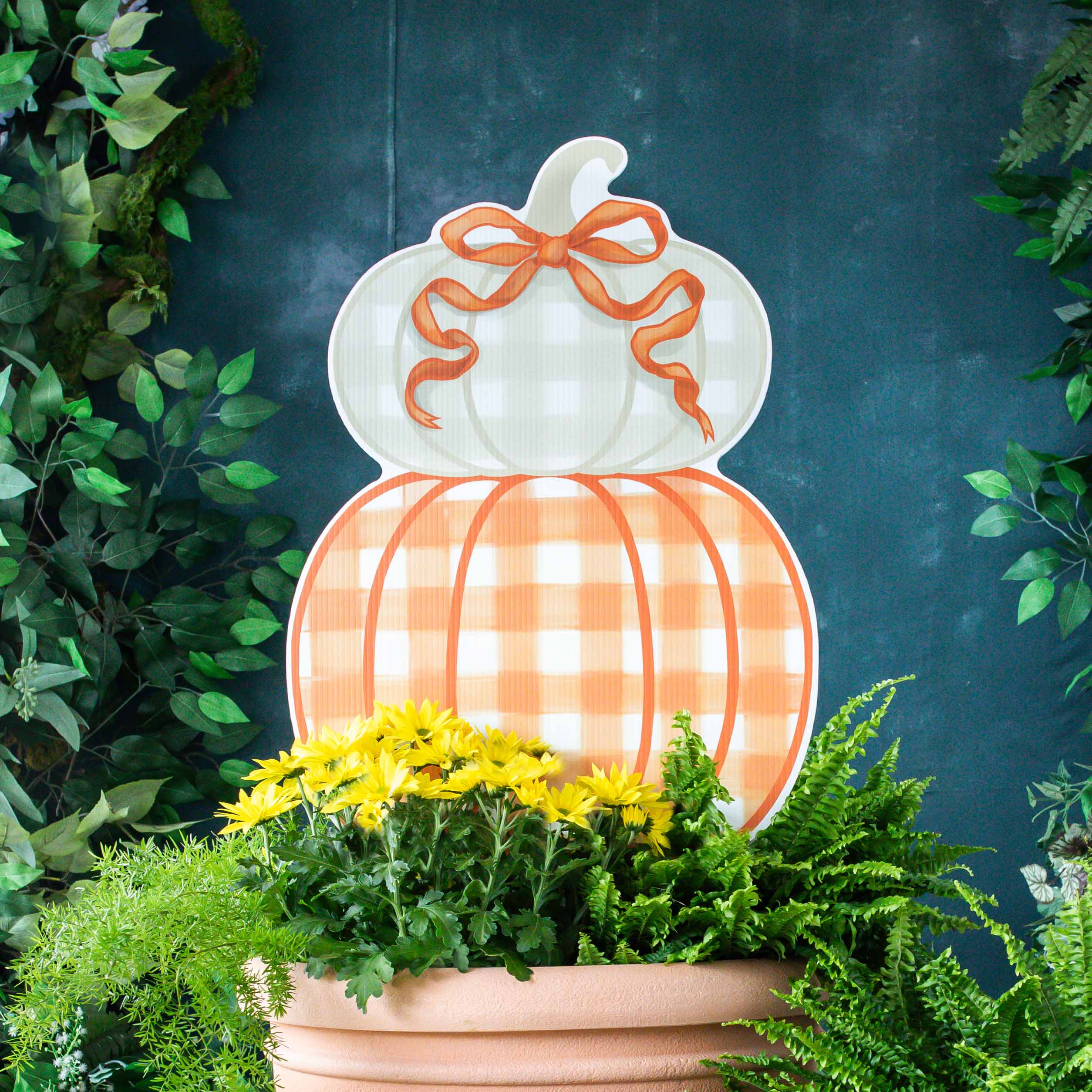 Songbird Grove Collection - Wholesale Garden/Lawn Stake - Orange Stacked Pumpkin Duo Garden Stake0