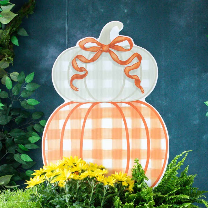 Songbird Grove Collection - Wholesale Garden/Lawn Stake - Orange Stacked Pumpkin Duo Garden Stake0