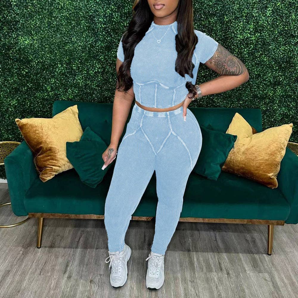 MB Fashion Wholesale - Wholesale Activewear Set - Women's - MB FASHION QUALITY RIBBED FABRIC WASHED 2 PCS SET 4015LY1