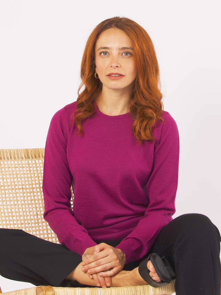 Long Sleeve Merino Wool Sweater - Carmine for wholesale by Achega Knitwear